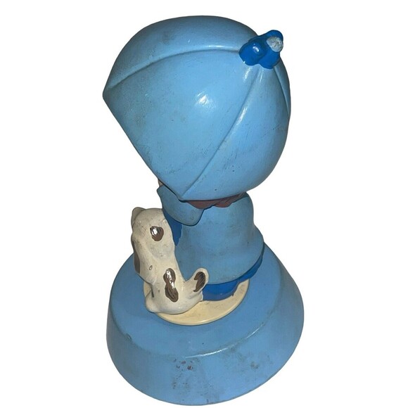 Vintage Girl Under Umbrella Blue Outfit Ceramic Music Box Girl Dog Duck RARE - Picture 12 of 15